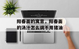 阳春面的寓意，阳春面的汤汁怎么调不用猪油